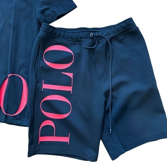 Polo Ralph Lauren Black Red Big Logo T-Shirt and Double Knit Shorts Set Co-Ord - Picture 2 of 8